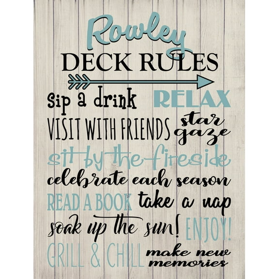 Deck Rules Signs-Long Lasting Weather Resistant,Interior wall decoration, living room, bedroom, art deco, frameless 8X10 inch