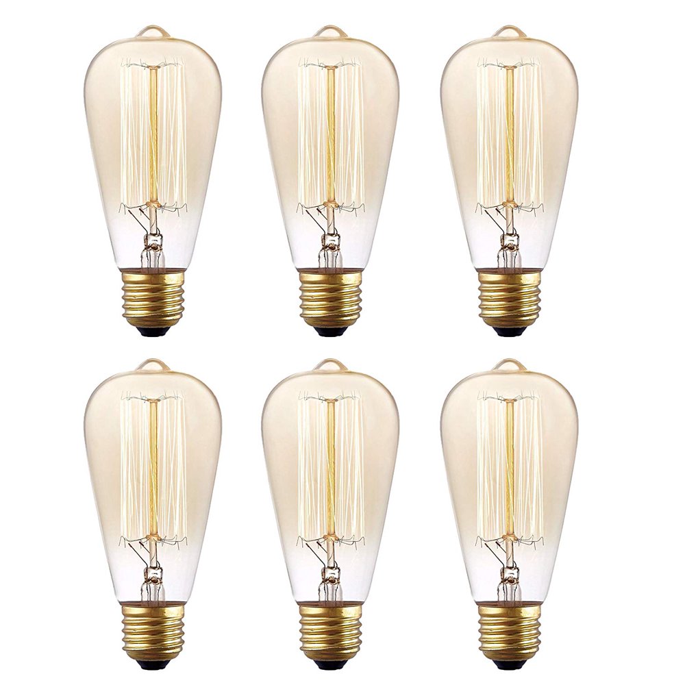 Pack of 6 Clear Glass Vintage Edison Light Bulb with Squirrel Cage