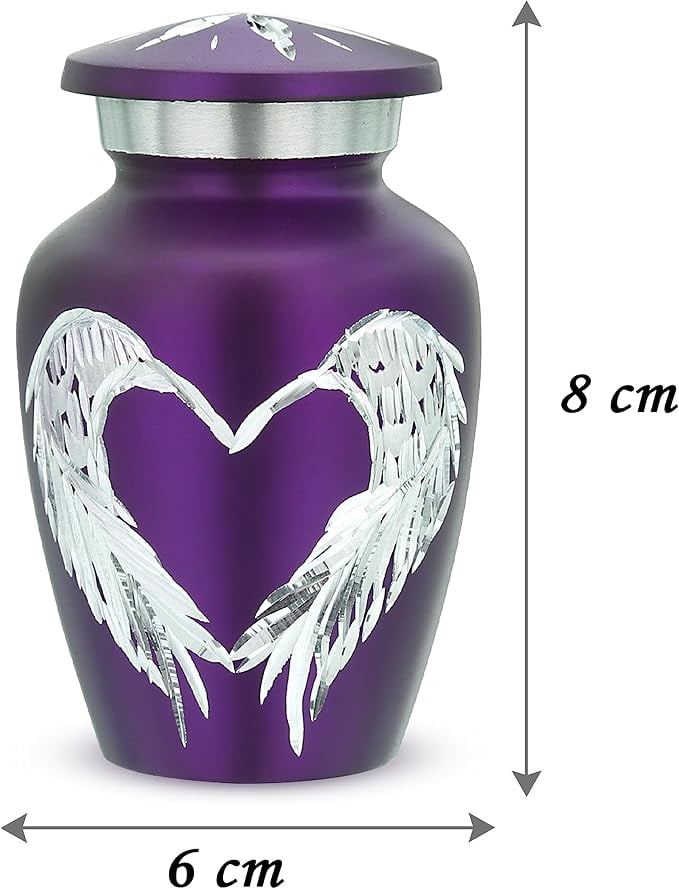 Keepsake Company Purple Angel Wings & Heart Mini Urn – Small Cremation Keepsake Urn for Human Ashes – Single Decorative Ash Holder