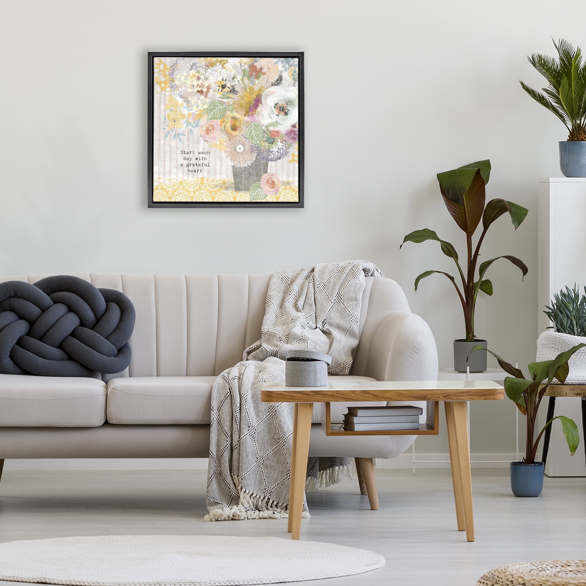 Stupell Industries Floral Inspirations Grateful Heart Black Framed Floater Canvas Wall Art, design by Suzanne Nicoll