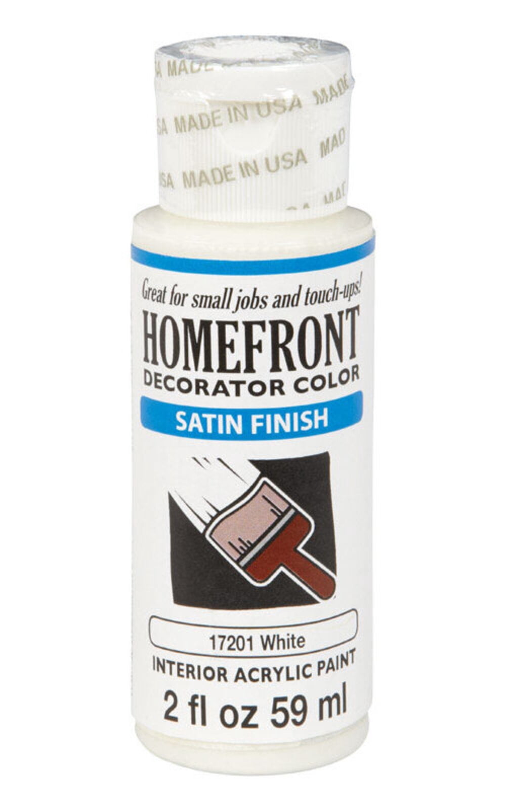 Homefront 17201N Decorator Interior Satin Acrylic Paint 2 Oz, Satin White