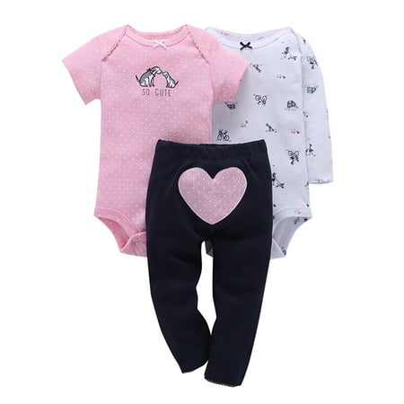 

QWERTYU Newborn Infant Baby Toddler Letter Print Long Sleeve Short Sleeve Bodysuit and Pants Set Outfits Clothing Set for Girl Boy 0-2Y