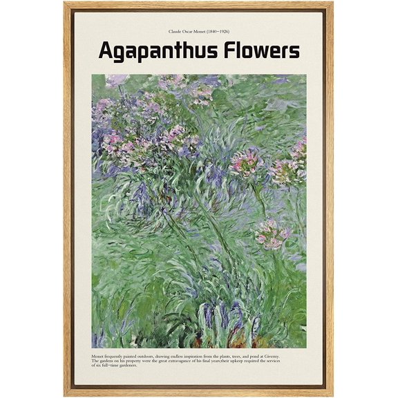 IDEA4WALL Framed Canvas Art Wall Decor Agapanthus Flowers Master Aritst Claude Monet Oil Painting Impressionism Contemporary for Dorm Home Office - 24"x36"