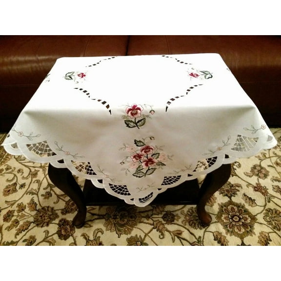 Embroidery Polyester Rose Tablecloth Square Night Stand Side Coffee Table Cover