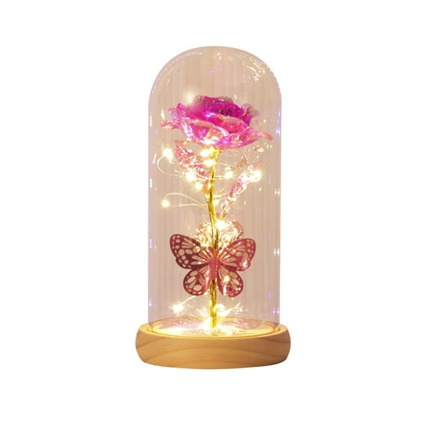 Cheapark Valentines Day Rose & Butterfly Night Light Glass Dome with Gift LED Base Preserved Flower Crystal Gift Starry Sky Project ion