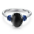 thumbnail image 3 of Gem Stone King 3.10 Ct Oval Cabochon Black Onyx Blue Created Sapphire 925 Sterling Silver Ring, 3 of 6