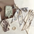 thumbnail image 4 of Retro Cloth Women Long Ribbon France Bow Silk Scarf Satin Head Rope Printing Hair Scarf Korean Style Headband Silk Scarf Headband Female Headwear C, 4 of 8