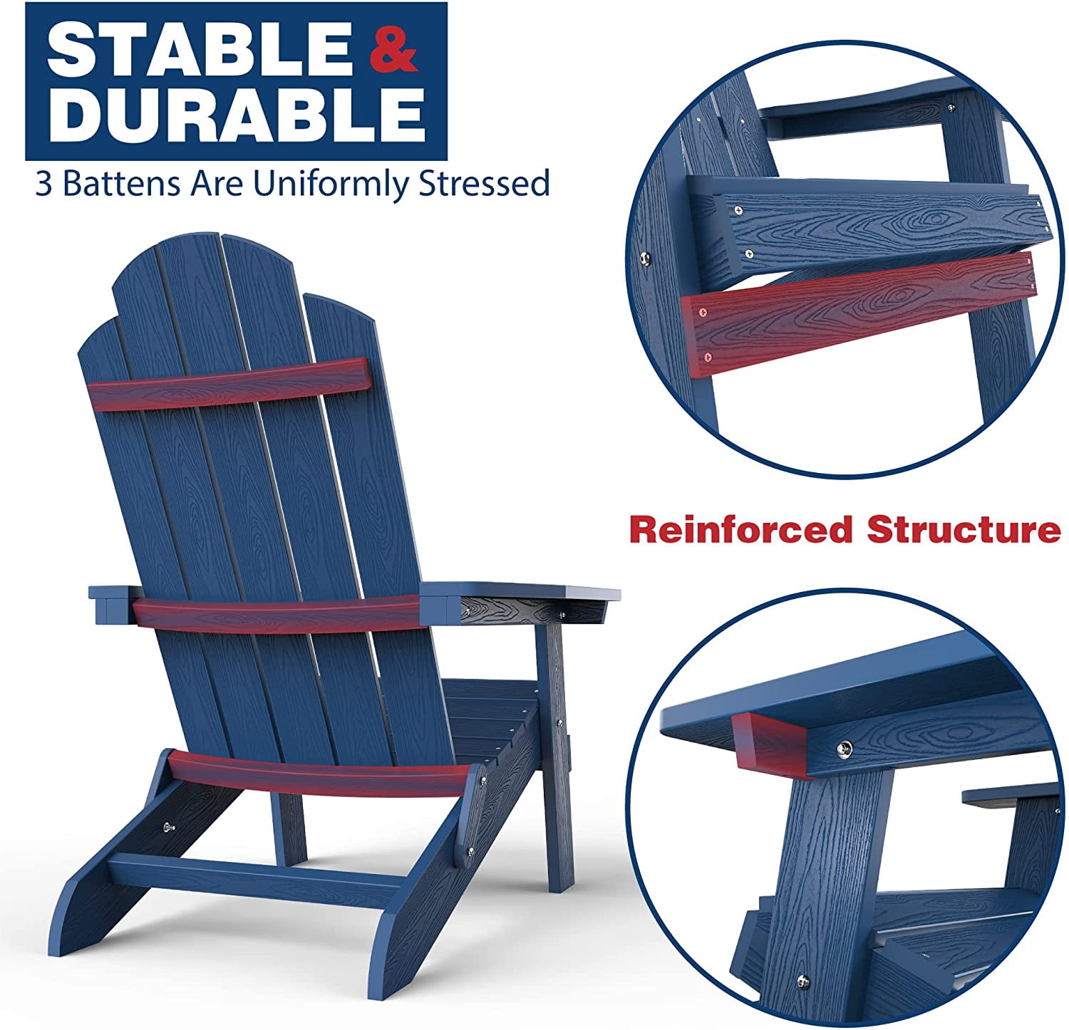 ZEKOO Folding Adirondack Chair Plastic Outdoor Patio Lawn Chair Navy Blue
