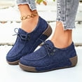 thumbnail image 4 of Denim Loafers for Women Platform Soft Sole Cushioned Walking Shoes Lace up Casual Round Toe Canvas Shoes Blue Size 6, 4 of 7
