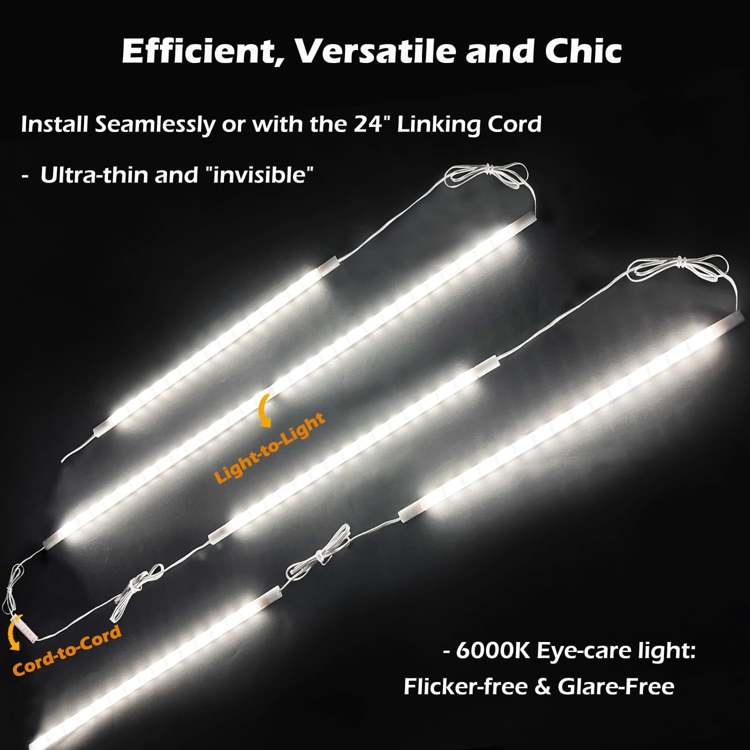 LED Under Cabinet Lighting 6Pcs 12 inch Seamlessly Linkable Strip Light Bars for Cabinet, Kitchen, Shelf, Workbench, Cupboard Lighting, 12W 1200 Lumen ( White 6000K)