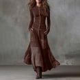thumbnail image 2 of Xdegoge Long Sleeve Button Front Maxi Dress for Women, High Waist Pockets Patchwork Boho Dresses, 2 of 6