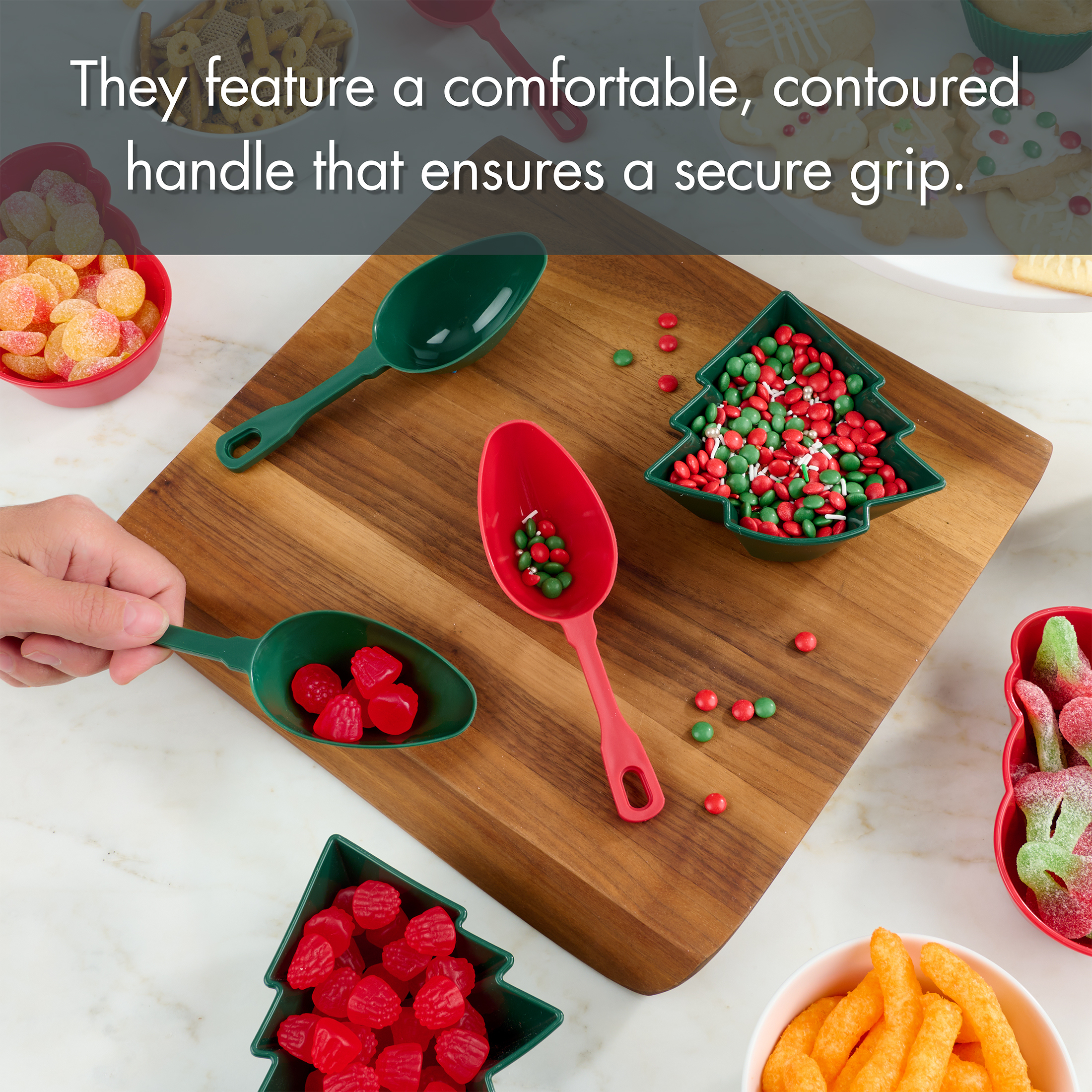 Holiday Time 4 Piece Mini Candy Shovel Scoop Set, Red and Green