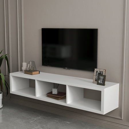 60 Floating Tv Stand White Modern, Tv Console With Shelves
