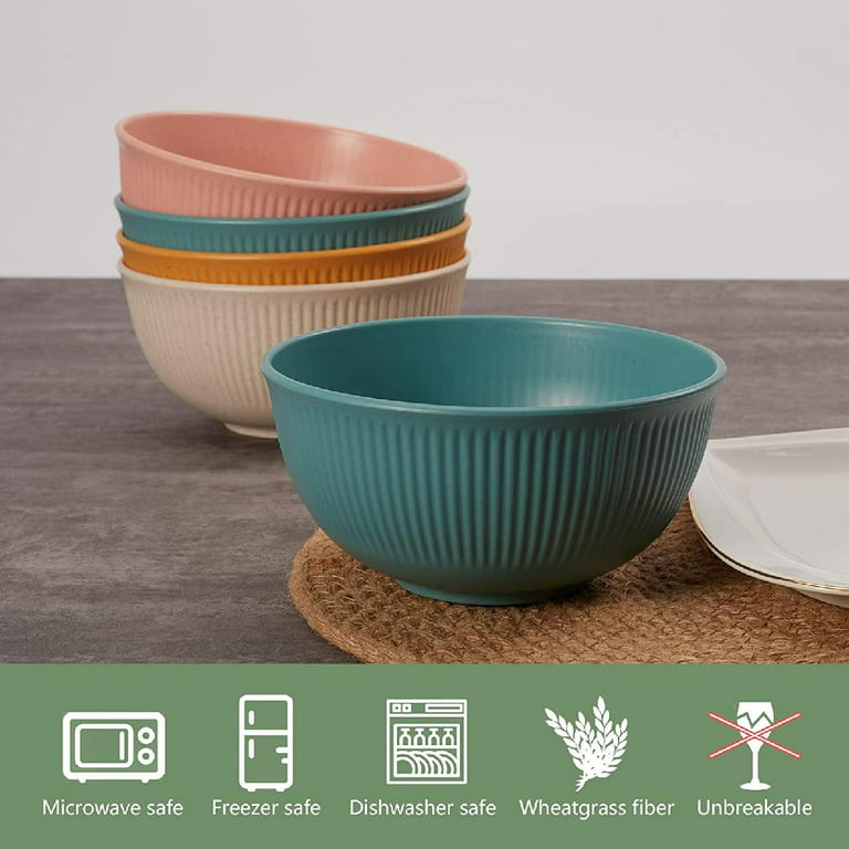 Wheat Straw Bowls Set of 4 - Large Unbreakable Cereal Bowls - Microwave  Safe Bowls for Kitchen - Dishwasher Safe Reusable Big Bowls for Eating  Soup