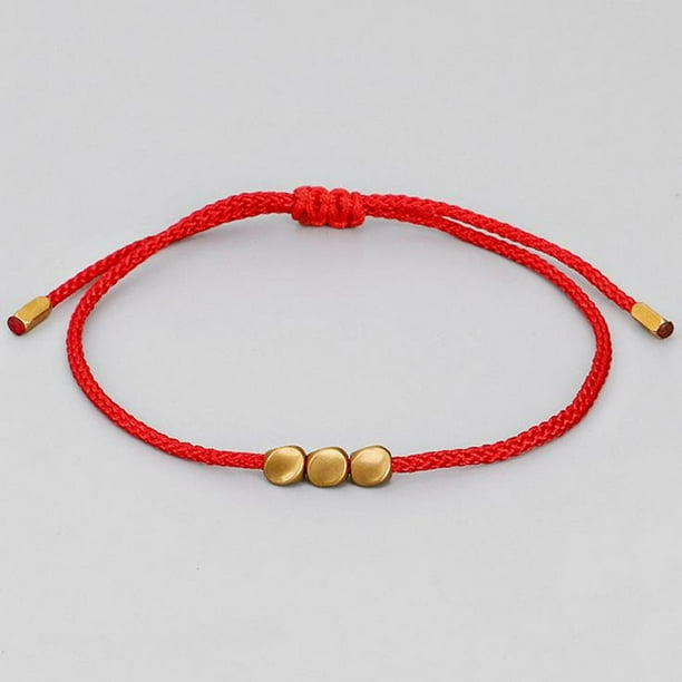 Fiudx Pulsera y Brazaletes de Cuerda de Cuentas de Cobre Tibetano Unisex con Hilo Encerado