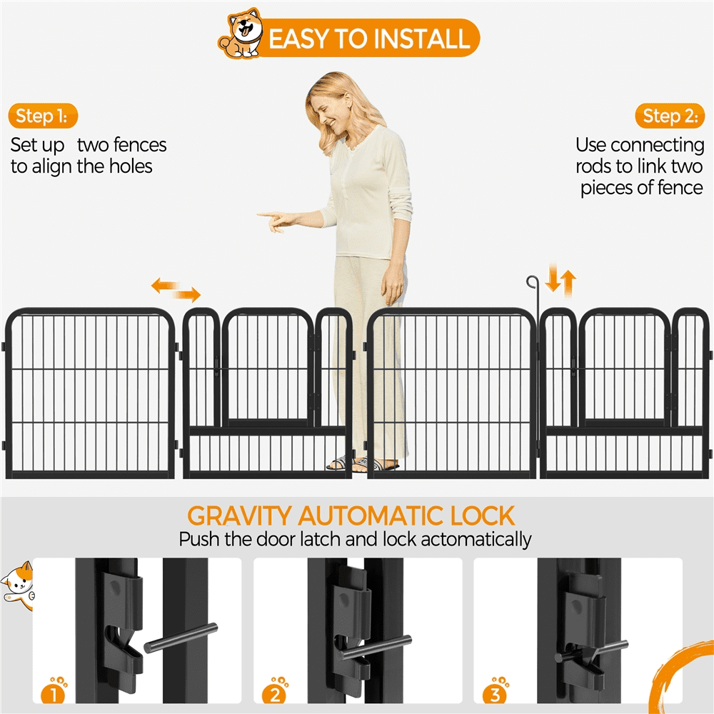Alden Design 25" Tall 8 Panels Metal Dog Playpen Fence for Outdoor Indoor, Black