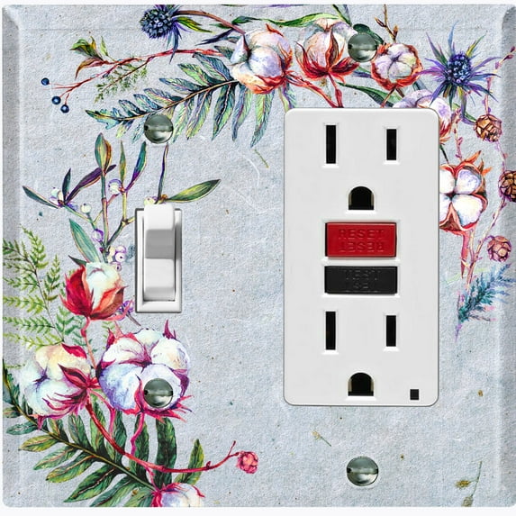 Metal Light Switch Plate Cover Cotton Flower Semicircle Frame Gray FLW026