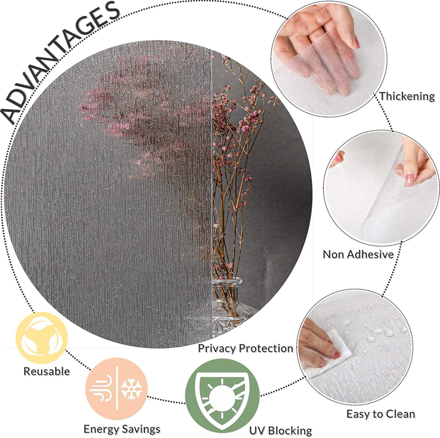 VELIMAX Rain Glass Window Film Privacy Static Window Clings Decorative Glass Sticker for Home Office Removable UV Protection Heat Control 17.7 x 157.4 inches