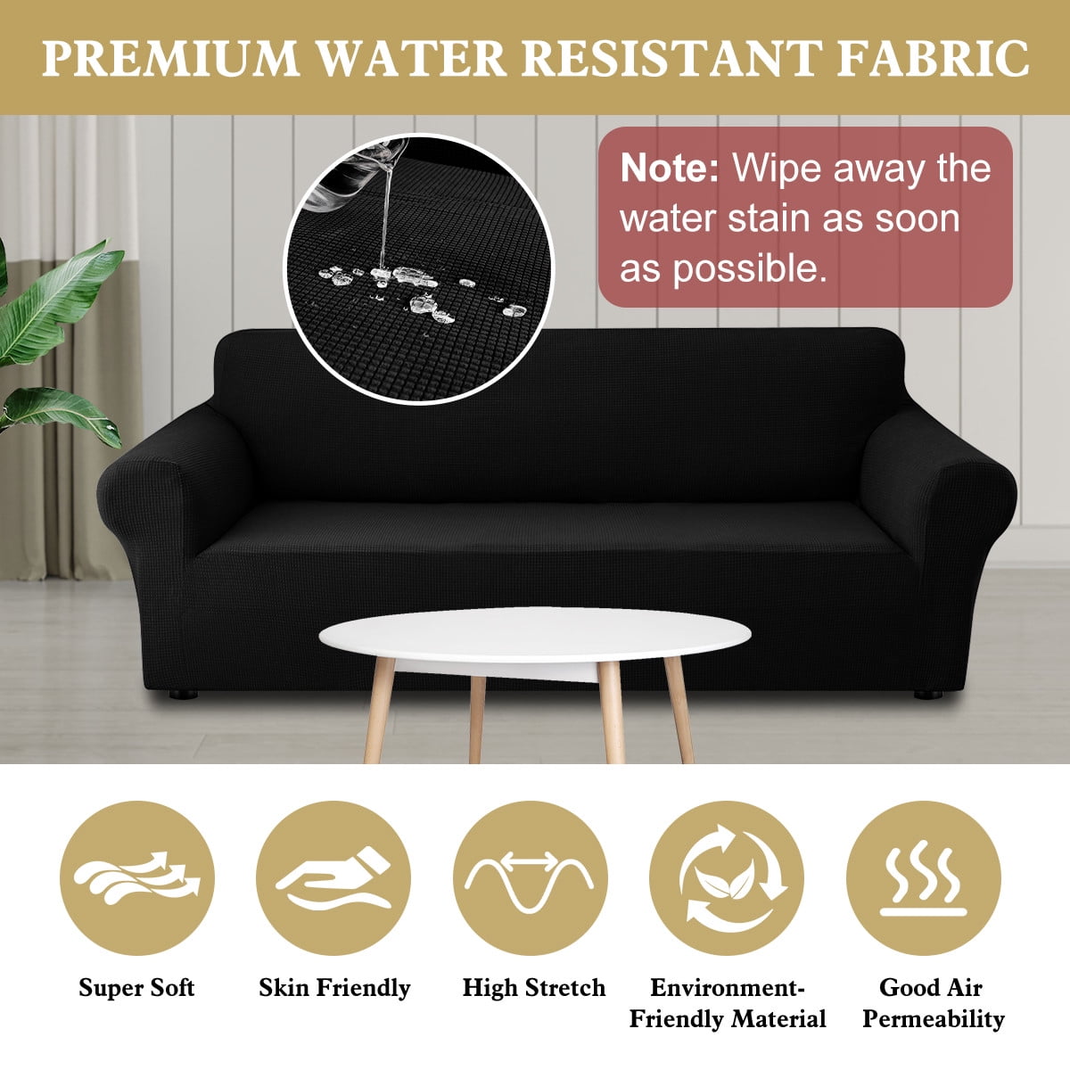 Sanmadrola Couch Cover Water Resistant Stretch Sofa Slipcover Jacquard Furniture Protector for Kids Pets Dog Cat, Black, Sofa