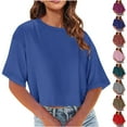 thumbnail image 1 of QIPOPIQ T-Shirts Surdimensionnés pour Femmes Col Rond Manches Courtes Hauts d'Été Décontractés Légers Amples Blouse Asymétrique Haute-Basse Liquidation, 1 of 8