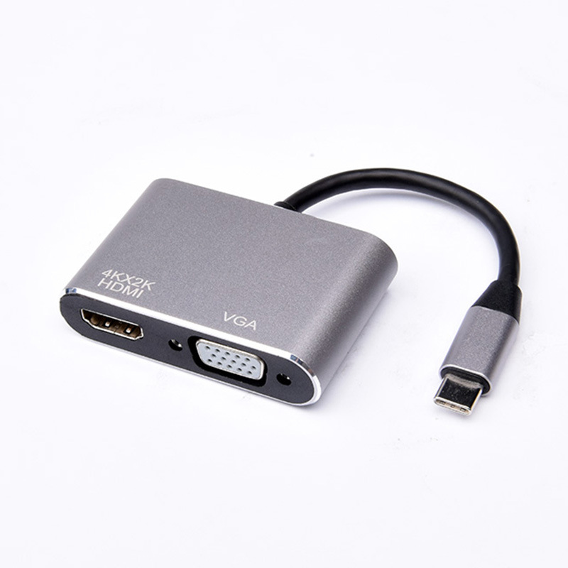 KOMI cross-border type-c To HDMI +VGA laptop extended projection screen display 4K video multi-port adapter, USB3.1type-c video cable, USB3.1 Type-c to HDMI mother +VGA mother frequency adapter