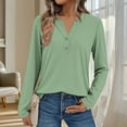 thumbnail image 2 of TAGOLD Womens Sweater Tops,Casual Plus Size Fall Tops Blouse for Womens,Fashion Women's Casual Solided V-Neck Long Sleeve T-shirt Blouse Zipper Tops Green L, 2 of 5