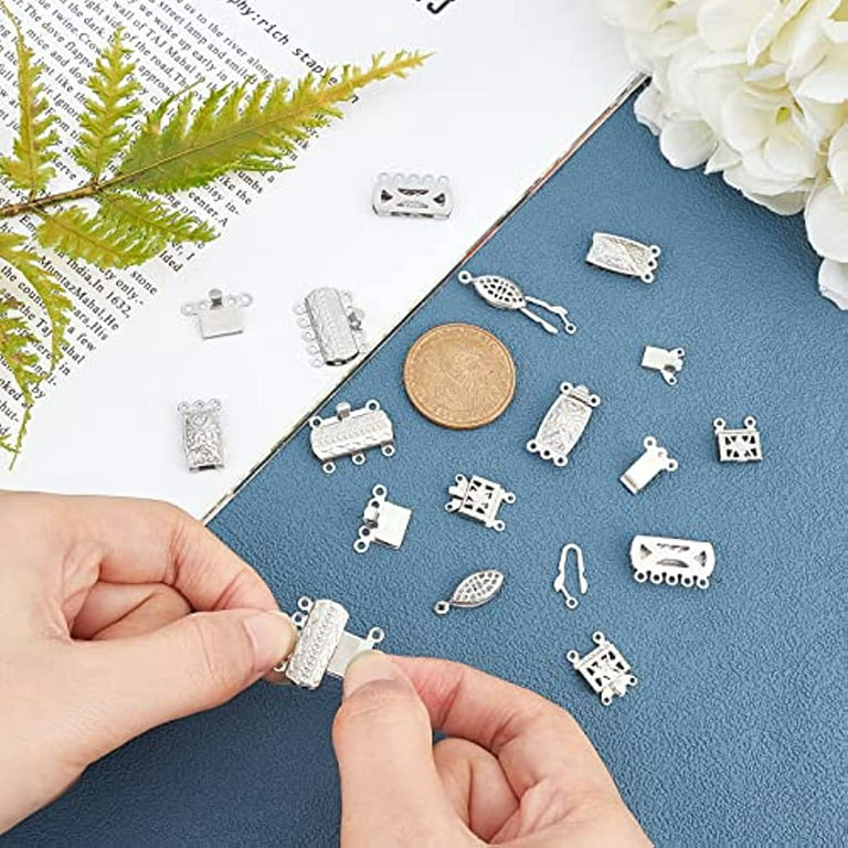 16 Sets 2 Styles Box Clasps Stainless Steel Multi-Strand Clasps End Clasp  Lock Necklace Clasp Connector 