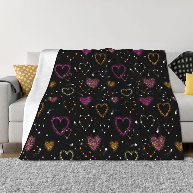 Fotbe Heart and Stars Manta de Franela con Estampado, Manta Ultrasuave para Cama, Sofá, Auto, Hipoalergénica y Antibolitas-80"x60"