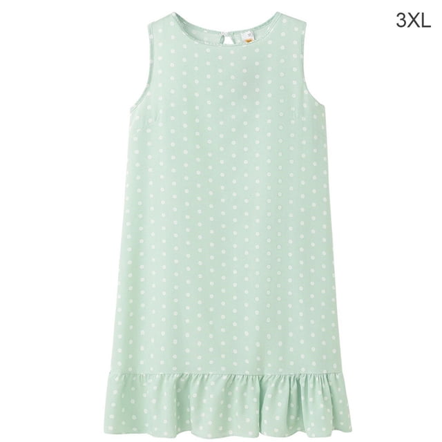 facefd Robe Femme Sans Manches à Pois Gilet à Volants Col Rond Ample Vert Clair 3TG