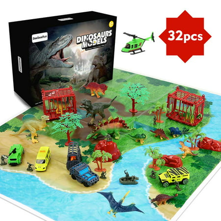 32 Pieces Dinosaur Explorer Island Toy -Dinosaur World Discovery Expedition-Realistic Figures for Pretend Play Assembled Playset Best Toys Gifts for 3 4 5 6 7 Years Old Kids Boys