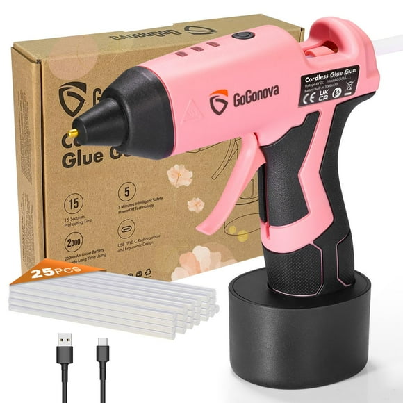 Pistola de silicona inalámbrica GoGonova, precalentamiento rápido de 15 s, USB-C, rosa