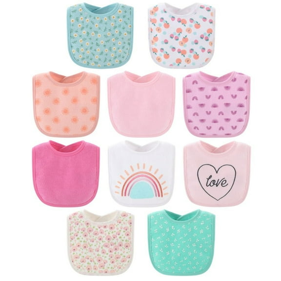 The Peanutshell Sweet Girl Terry Baby Bib 10 Pack Set, Feeding, Teething, Drooling