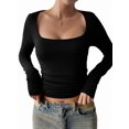 thumbnail image 2 of Women Long Sleeve T Shirts Scoop Neck Slim Fit Going Out Tops Basic Tee, 2 of 8