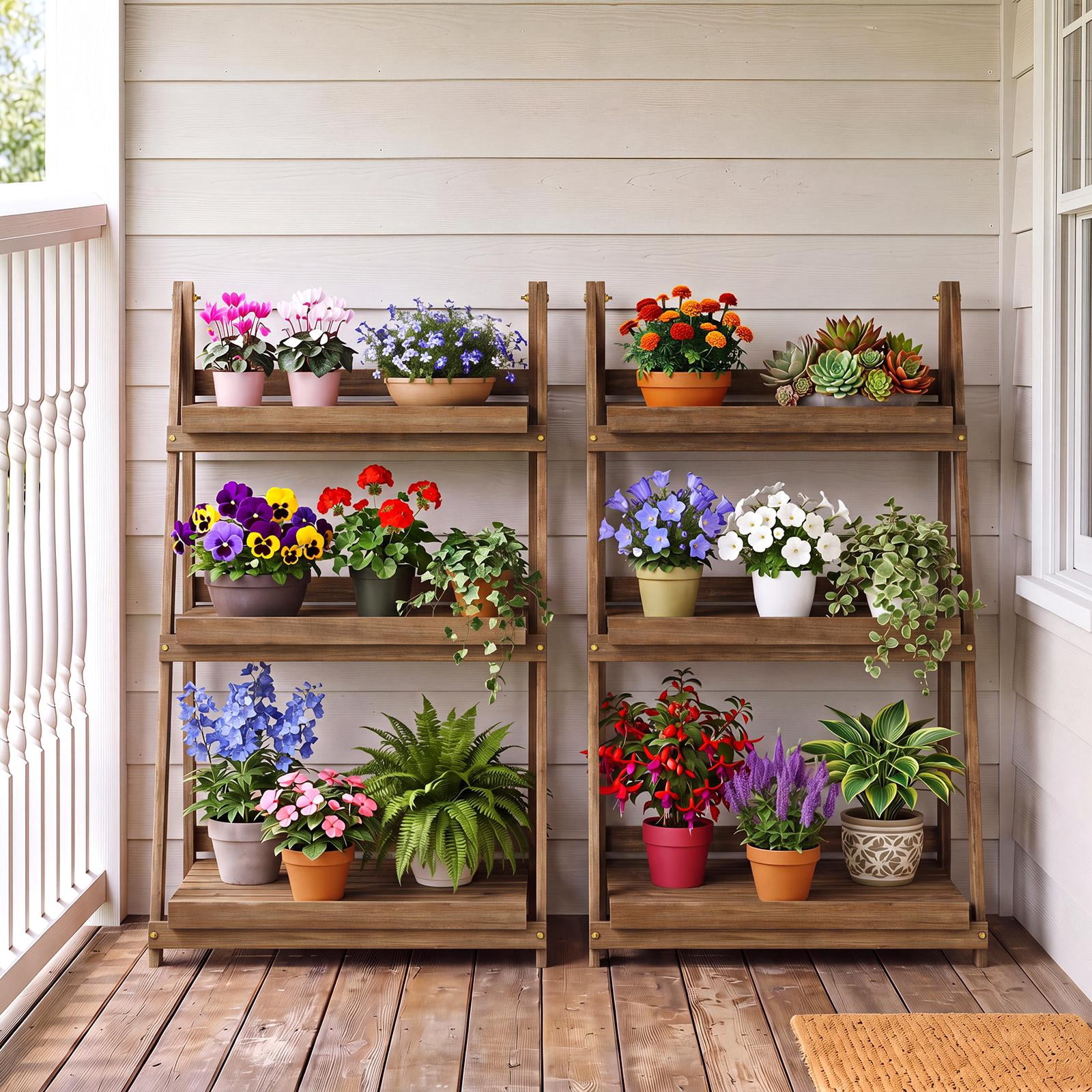 Costway 3-Tier Foldable Plant Stand with Slatted Shelves Fir Wood