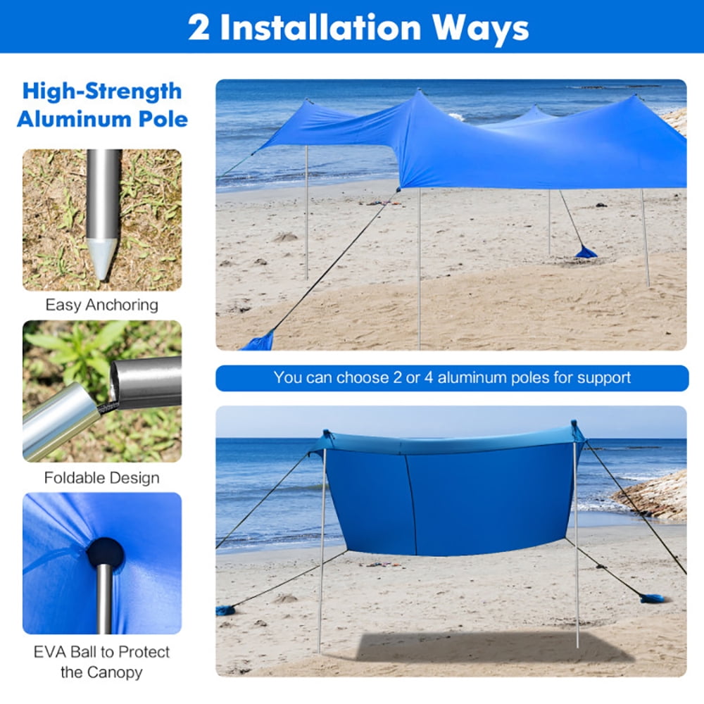 Aimee Lii 7 x 7 Feet Family Beach Tent Canopy Sunshade with 4 Poles, Gazebo Tent for Party Wedding BBQ Events, Blue