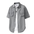 thumbnail image 2 of Men's Solid Color Work Shirt Polyester | Casual Button Down Short Sleeve Shirt Three-Quarter Loose Fit Pockets Button-Down Collar Breathable Daily Office Business | Zenithor,Gray 4XL, 2 of 9