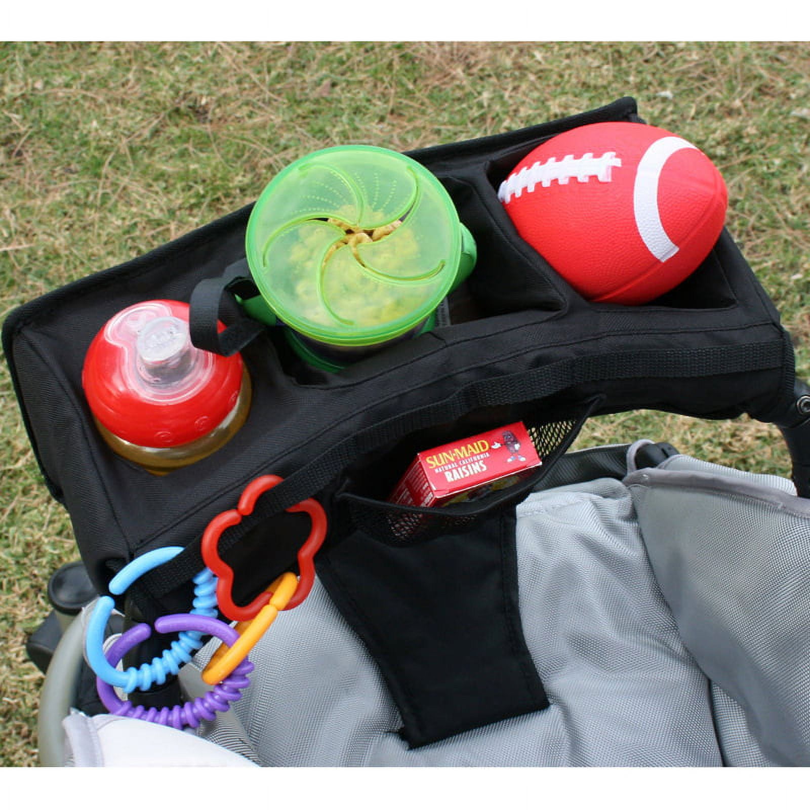 J.L. Childress Food 'N Fun Universal Stroller Snack Tray - Cup Holders, No-Throw Strap - Black