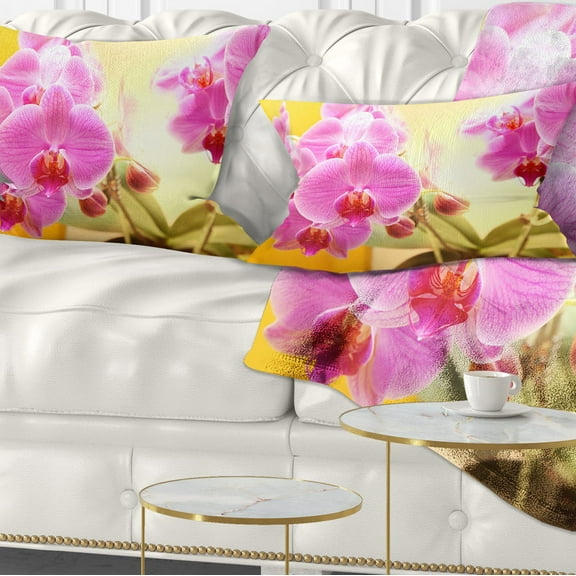 Designart Blooming Purple Orchid Flowers - Floral Throw Pillow - 12x20