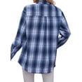 thumbnail image 4 of Xuanfei Women Lapel Collar Plaid Button Down Long Sleeve Shirt, 4 of 7