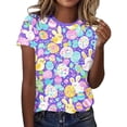 thumbnail image 2 of WHLBF UTTOASFAY Easter Tops for Women Easter Bunny Egg Print Short Sleeve Round Neck Summer Casual T-Shirt Easter Gift for Her Top Purple S, 2 of 5