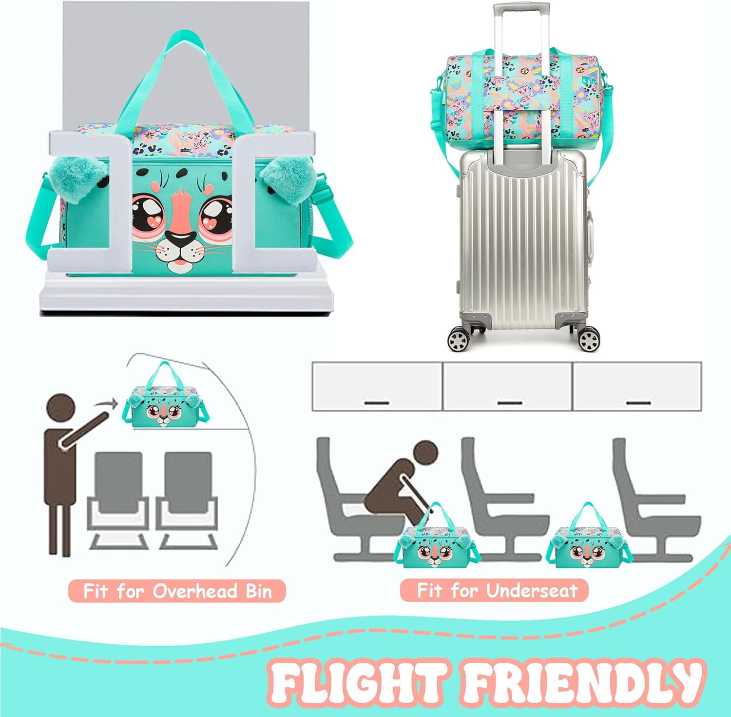 Kids Luggage Sets 3-Piece Set Suitcases with Wheels for Girls Travel Suitcase with Duffle Bag for Ages 6-12