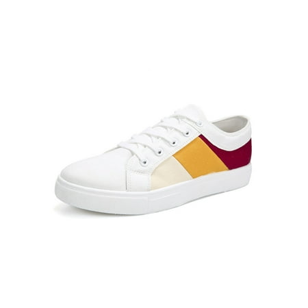 

Eloshman Womens Flats Lace Up Sneakers Comfort Canvas Shoe Outdoor Flat Non-Slip Sneaker Patchwork Casual Walking Shoes White 5