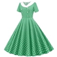 thumbnail image 2 of Women 50s 60s Retro Rockabilly Swing Dress Polka Dot Double Breasted Notch Lapel V-Neck Dresses Cocktail Party Evening Prom Gown, 2 of 6