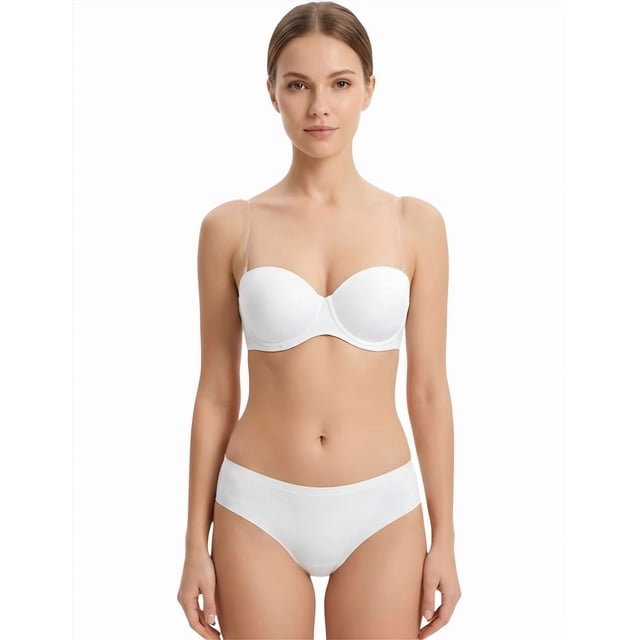 Set De Bra Strapless Titrante Transparente Y Panty Sin Costuras
