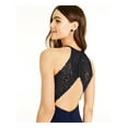 thumbnail image 3 of SPEECHLESS Womens Navy Glitter Slitted Spaghetti Strap Square Neck Maxi  Prom Dress Juniors 13, 3 of 4