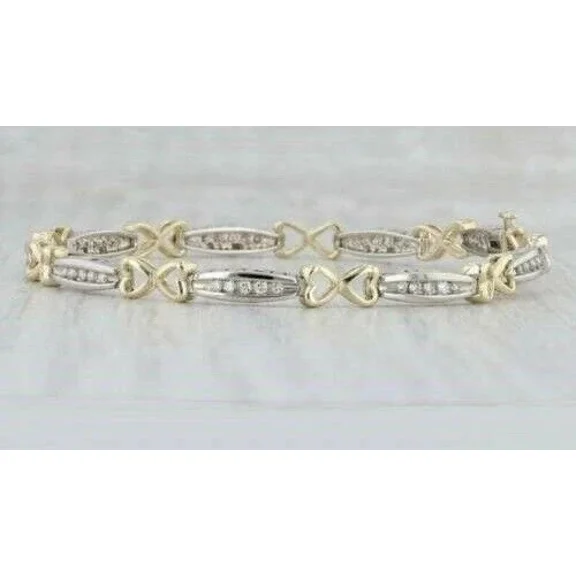 14K Two Tone Gold Plated 7 Ct Round Cut Moissanite Tennis Women's Bracelet