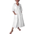 thumbnail image 1 of Vestido plisado de lino con cuello en V profundo para mujer - Vestido informal de manga larga y color liso con bolsillos para primavera/otoño, 1 of 7