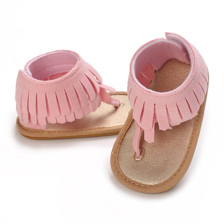 

Baby Girls Tassel Sandals Breathable Soft Rubber Sole Non-Slip Open Toe Shoes Newborn Infant Toddler First Walker Crib Shoes for Summer