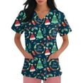 thumbnail image 4 of Garbnen Scrub Top for Woman Christmas Womens Scrub Tops Stretchy Short Sleeve V Neck Xmas Print Nurse Uniform with Pockets, 4 of 6