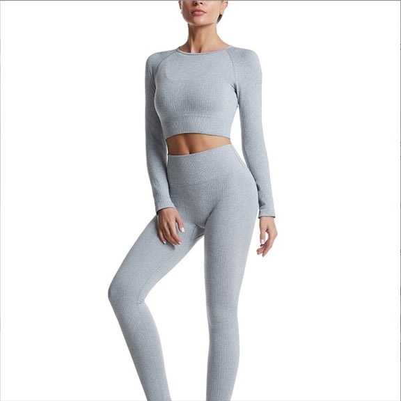 2026 Solid Color Seamless Ribbed Yoga Set for Women, Long Running Fitness Wear, Plus Size Sports Set with Leggings